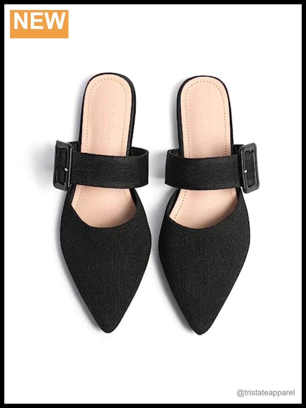 Pointed Toe Mules for Women Knitted Flats Slip On Backless Wide Width Slides